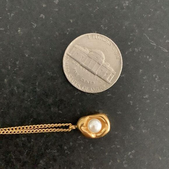 Golden Egg in a Nest Pendant Necklace with Faux Pearl - Picture 7 of 8